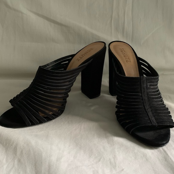 Schutz black suede strappy slides sz 10 - Picture 1 of 6